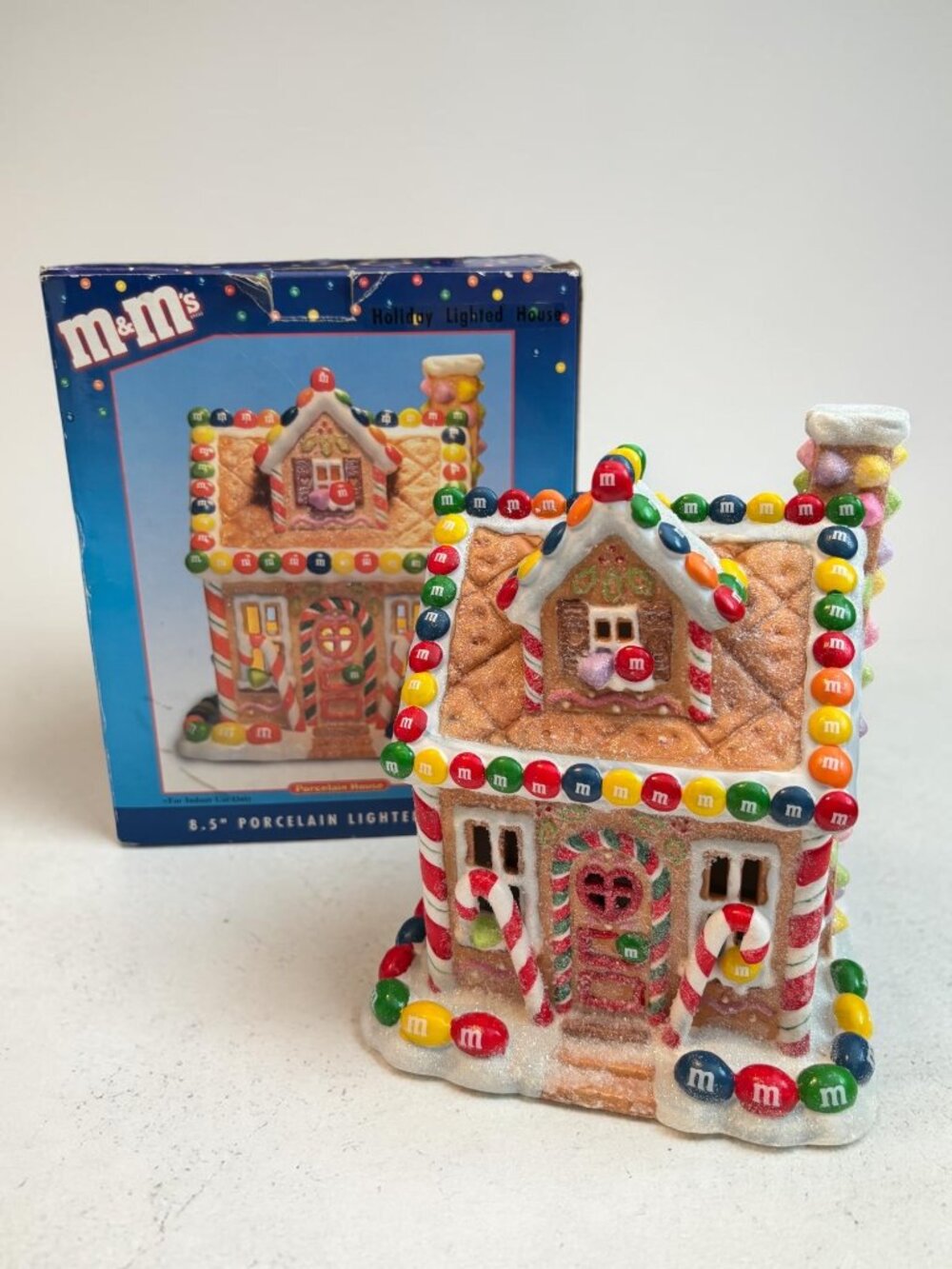 M&Ms Holiday Lighted Porcelain Gingerbread House Decoration 8.5" By Kurt S. Adle